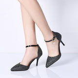 Fashion Buckle Crystal Bling Pumps Women Elegant Thin High Heels Point toe Party Wedding Shoes Woman Sexy Bridal Pumps Stiletto