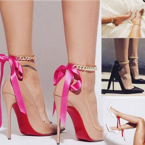 1pc Punk Style Thick Chain Long Ribbons Beach Ankle Bracelet High Heel Shoes Anklet Sexy Girls Club Party Foot Jewelry 4 Colors