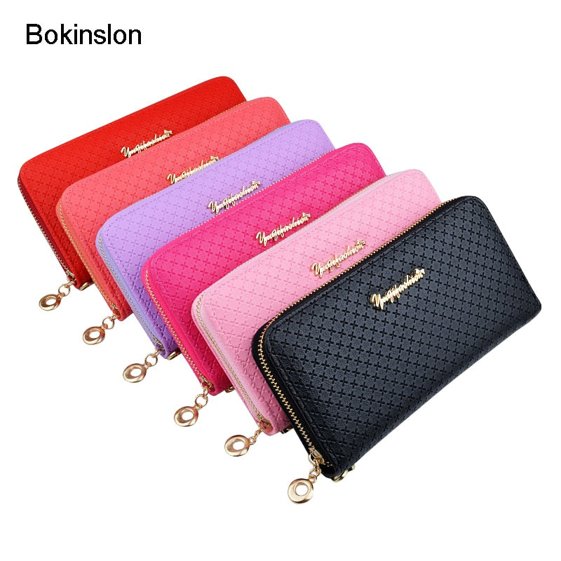 Bokinslon Ladies Zipper Purse Large Capacity Practical Hand Wallet Woman PU Leather Fashion Female Long Section Wallet