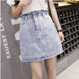 Elastic Waist Summer Women Denim Skirt Pockets Sexy White High waist jeans Skirts A-line Casual Ruffles Female mini saia mujer