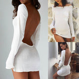 Fashion Women Ladies Summer Sexy Slim Long Sleeve Backless Bodycon Cocktail Party Short Mini Dress