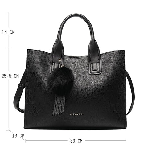 Miyaco Brand Women Handbag Totes Bags for Women Messenger Bag Purses and Handbags Leather Top Hand Bag with Fur Ball Tassel