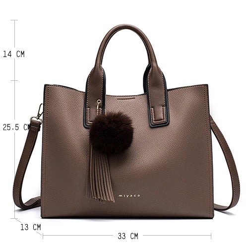 Miyaco Brand Women Handbag Totes Bags for Women Messenger Bag Purses and Handbags Leather Top Hand Bag with Fur Ball Tassel