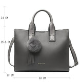 Miyaco Brand Women Handbag Totes Bags for Women Messenger Bag Purses and Handbags Leather Top Hand Bag with Fur Ball Tassel