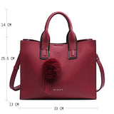 Miyaco Brand Women Handbag Totes Bags for Women Messenger Bag Purses and Handbags Leather Top Hand Bag with Fur Ball Tassel