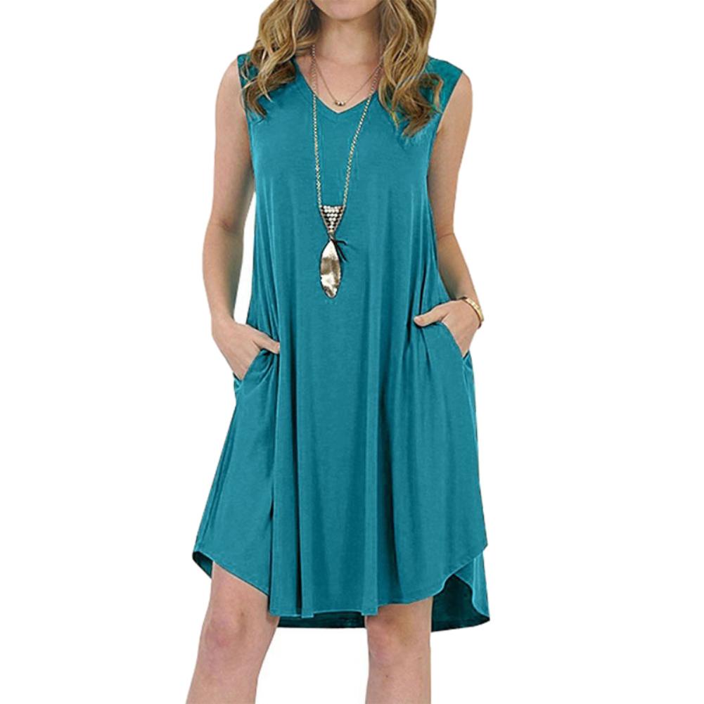 Solid Color Sleeveless Pockets V-neck Sundress Women's Summer Casual Loose Dress fashion plus size 6XL