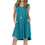 Solid Color Sleeveless Pockets V-neck Sundress Women's Summer Casual Loose Dress fashion plus size 6XL