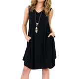 Solid Color Sleeveless Pockets V-neck Sundress Women's Summer Casual Loose Dress fashion plus size 6XL