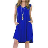 Solid Color Sleeveless Pockets V-neck Sundress Women's Summer Casual Loose Dress fashion plus size 6XL