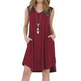 Solid Color Sleeveless Pockets V-neck Sundress Women's Summer Casual Loose Dress fashion plus size 6XL