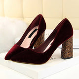 2019 Female 8cm High Glitter Heels Block Pumps Ladies Sexy Chunky Tacones Heels Woman Scarpin Elegant Party Wedding Yellow Shoes