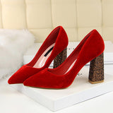2019 Female 8cm High Glitter Heels Block Pumps Ladies Sexy Chunky Tacones Heels Woman Scarpin Elegant Party Wedding Yellow Shoes