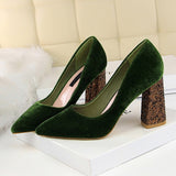 2019 Female 8cm High Glitter Heels Block Pumps Ladies Sexy Chunky Tacones Heels Woman Scarpin Elegant Party Wedding Yellow Shoes