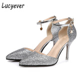 Fashion Buckle Crystal Bling Pumps Women Elegant Thin High Heels Point toe Party Wedding Shoes Woman Sexy Bridal Pumps Stiletto