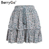 BerryGo print mini women skirts High waist polka dot tassel green A line summer skirt Sexy ruffle beach female tutu skirts 2019