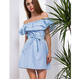 Sexy Slash Neck Mini Short Dress Sleevelee Slim Slash Mini Party Dresses Vestidos Women Solid Fashion Striped Straight Dresses