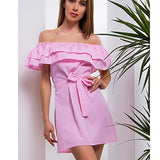 Sexy Slash Neck Mini Short Dress Sleevelee Slim Slash Mini Party Dresses Vestidos Women Solid Fashion Striped Straight Dresses
