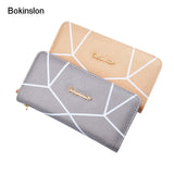 Bokinslon Hand Wallet Woman PU Leather Fashion Ladies Zipper Purse Large Capacity Geometric Pattern Female Long Section Wallet