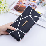 Bokinslon Hand Wallet Woman PU Leather Fashion Ladies Zipper Purse Large Capacity Geometric Pattern Female Long Section Wallet