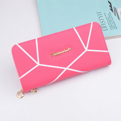 Bokinslon Hand Wallet Woman PU Leather Fashion Ladies Zipper Purse Large Capacity Geometric Pattern Female Long Section Wallet