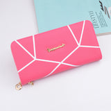 Bokinslon Hand Wallet Woman PU Leather Fashion Ladies Zipper Purse Large Capacity Geometric Pattern Female Long Section Wallet