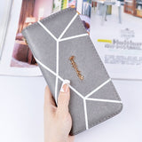 Bokinslon Hand Wallet Woman PU Leather Fashion Ladies Zipper Purse Large Capacity Geometric Pattern Female Long Section Wallet