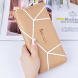 Bokinslon Hand Wallet Woman PU Leather Fashion Ladies Zipper Purse Large Capacity Geometric Pattern Female Long Section Wallet
