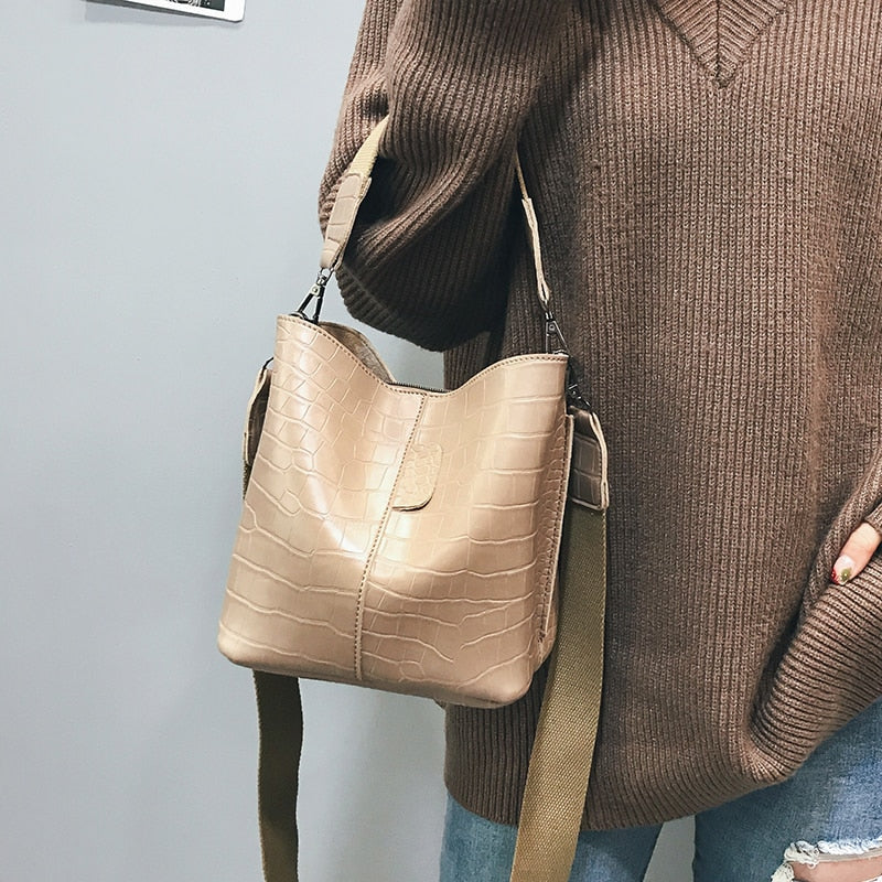 Retro Stone Pattern Pu Leather Bucket Bags For Woman 2019 Ladies Hand Bag Female Crossbody Bags Small Purses and Handbags