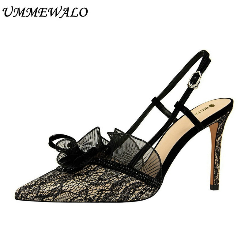 UMMEWALO High Heel Shoes Women Lace Design Sexy Pointed Toe Sandals Woman High Shoes Ladies Shoes