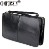 COMFORSKIN Brand Three Compartment Feminine Organizer Wallets European and American Large Capacity Women's Purses With Hand Rope