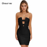 Dower me Night Club Summer Dresses Sleeveless Sexy Above Knee Length Straight White Black Red Fashion Strapless Party dress Y023
