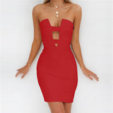 Dower me Night Club Summer Dresses Sleeveless Sexy Above Knee Length Straight White Black Red Fashion Strapless Party dress Y023