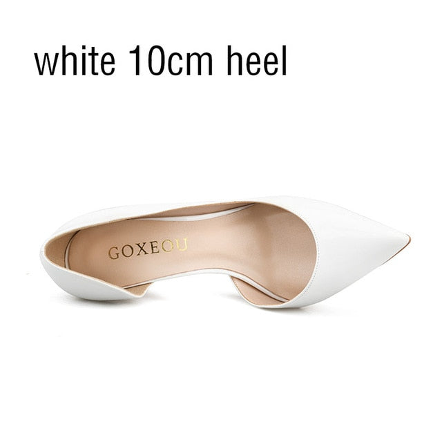 GOXEOU 2019 Women shoes  High Heels Sexy Pointed Toe Slip-on Wedding Office Patent Leather Handmade  Free Shiping plus size32-46