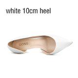 GOXEOU 2019 Women shoes  High Heels Sexy Pointed Toe Slip-on Wedding Office Patent Leather Handmade  Free Shiping plus size32-46