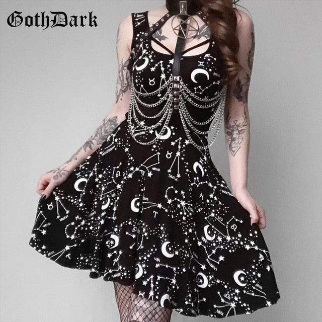 Goth Dark Elegant Grunge Gothic Summer Dresses Black Sleeveless Fashion Dress Aesthetic Harajuku Sexy Evening Party Vestidos
