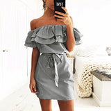 Sexy Slash Neck Mini Short Dress Sleevelee Slim Slash Mini Party Dresses Vestidos Women Solid Fashion Striped Straight Dresses