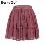 BerryGo print mini women skirts High waist polka dot tassel green A line summer skirt Sexy ruffle beach female tutu skirts 2019