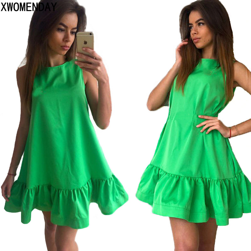 Women Summer Dress Fashion Ruffled A-line Dresses For 2018 Sleeveless Mini Short Sexy Beach Dress Blue Red Party SunDress