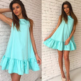 Women Summer Dress Fashion Ruffled A-line Dresses For 2018 Sleeveless Mini Short Sexy Beach Dress Blue Red Party SunDress