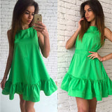 Women Summer Dress Fashion Ruffled A-line Dresses For 2018 Sleeveless Mini Short Sexy Beach Dress Blue Red Party SunDress