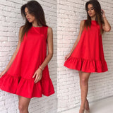 Women Summer Dress Fashion Ruffled A-line Dresses For 2018 Sleeveless Mini Short Sexy Beach Dress Blue Red Party SunDress