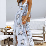 Sexy Long Beach Dress Maxi Dresse Women Halter Backless Floral Printed Female Casual Dress Fashion Vacation Vestidos Verano 2019